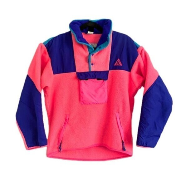 Vintage Nike ACG Neon Pink / Blue Devil's Tower Fleece Ski Jacket - M 🇺🇸 - Picture 2 of 14